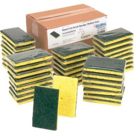 Americo Global Industrial Resort Cut Scrub Sponge, Yellow/Green, 2.75in x 4in - Case of 40 Sponges 670330